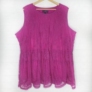 Lane Bryant Boho Magenta Embroidered Lace Tank Blouse Size 24